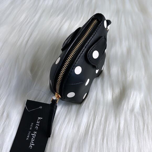 NWT Kate Spade Ellie Polka Dot Elephant Coin Purse/Black/ Leather - Picture 3 of 7